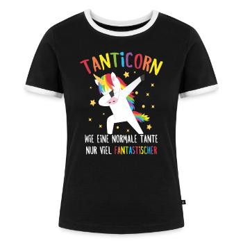 Tante Einhorn Spruch Dabbing Unicorn Patentante - Frauen Kontrast-T-Shirt - Schwarz/Weiß - Vorne - Selfina (174cm)