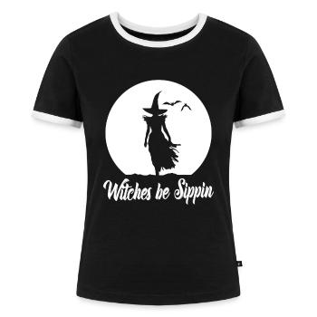 Witches Be Sippin Witch Squad Wine Glass Halloween - Frauen Kontrast-T-Shirt - Schwarz/Weiß - Vorne - Selfina (174cm)
