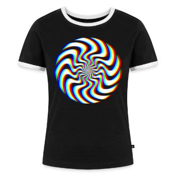 Glitch Spirale – Optische Täuschung - Frauen Kontrast-T-Shirt - Schwarz/Weiß - Vorne - Selfina (174cm)