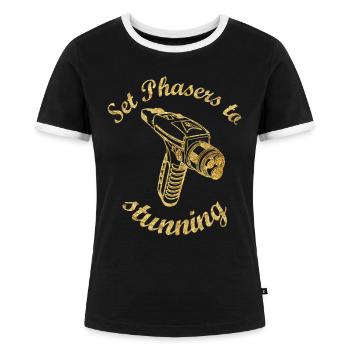 Star Trek Discovery Set Phasers To Stunning - Frauen Kontrast-T-Shirt - Schwarz/Weiß - Vorne - Selfina (174cm)