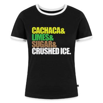 COCKTAIL REZEPT CAIPIRINHA - Frauen Kontrast-T-Shirt - Schwarz/Weiß - Vorne - Selfina (174cm)