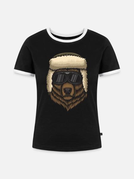 Bär mit Sonnenbrille - Frauen Kontrast-T-Shirt - Schwarz/Weiß
