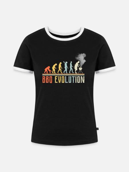 BBQ Evolution Lustiges Zitat - Frauen Kontrast-T-Shirt - Schwarz/Weiß
