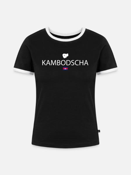 Kambodscha Reise - Frauen Kontrast-T-Shirt - Schwarz/Weiß