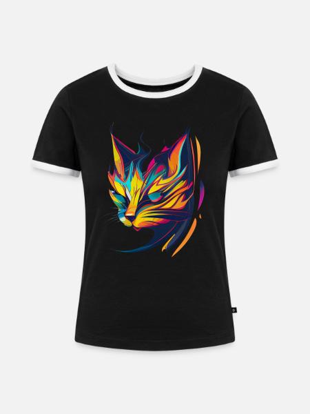 Katzenkunst bunt - Frauen Kontrast-T-Shirt - Schwarz/Weiß