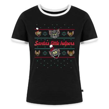 Tom und Jerry Ugly X-Mas Santa's little helpers - Frauen Kontrast-T-Shirt - Schwarz/Weiß - Vorne - Selfina (174cm)