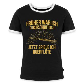 Querflöte Querflötenspieler Querflötist - Frauen Kontrast-T-Shirt - Schwarz/Weiß - Vorne - Selfina (174cm)