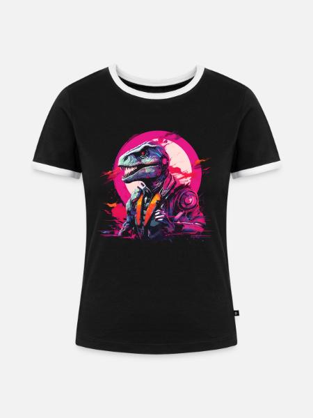 Futuristischer T-Rex - Frauen Kontrast-T-Shirt - Schwarz/Weiß