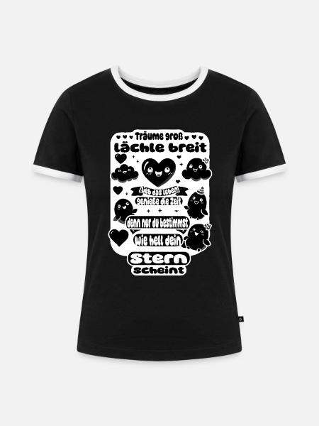 Träume groß – Lächle breit - Frauen Kontrast-T-Shirt - Schwarz/Weiß