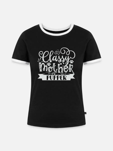 Stilvolle Welpen Mutter - Frauen Kontrast-T-Shirt - Schwarz/Weiß