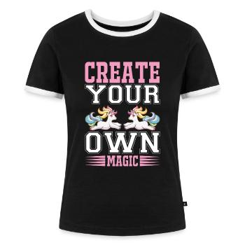 Erschaffe deine eigene Magie Unicorn - Frauen Kontrast-T-Shirt - Schwarz/Weiß - Vorne - Selfina (174cm)