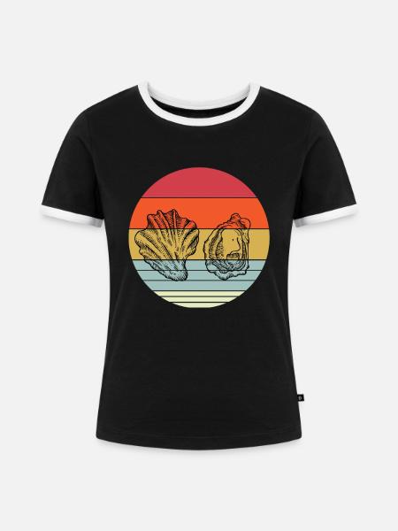Retro Auster - Frauen Kontrast-T-Shirt - Schwarz/Weiß