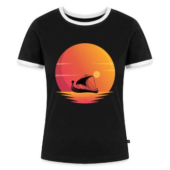 Wikingerschiff Sonnenuntergang - Frauen Kontrast-T-Shirt - Schwarz/Weiß - Vorne - Selfina (174cm)