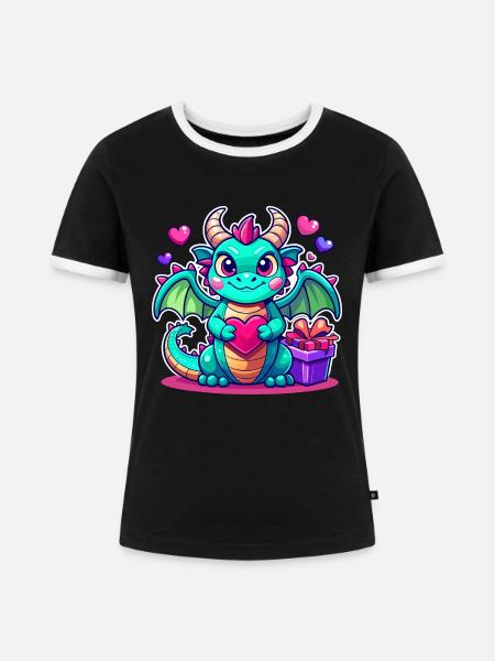 Farbenfroher Drache - Frauen Kontrast-T-Shirt - Schwarz/Weiß