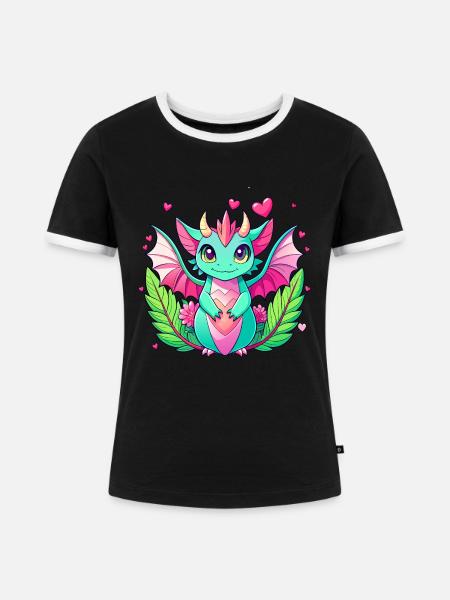 Farbenfroher Drache - Frauen Kontrast-T-Shirt - Schwarz/Weiß
