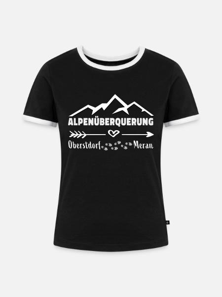 Alpenüberquerung E5 Oberstdorf Meran - Frauen Kontrast-T-Shirt - Schwarz/Weiß