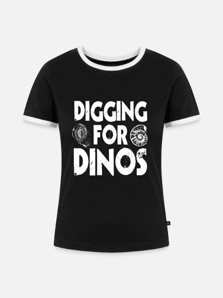 Graben Nach Dinos - Frauen Kontrast-T-Shirt - Schwarz/Weiß