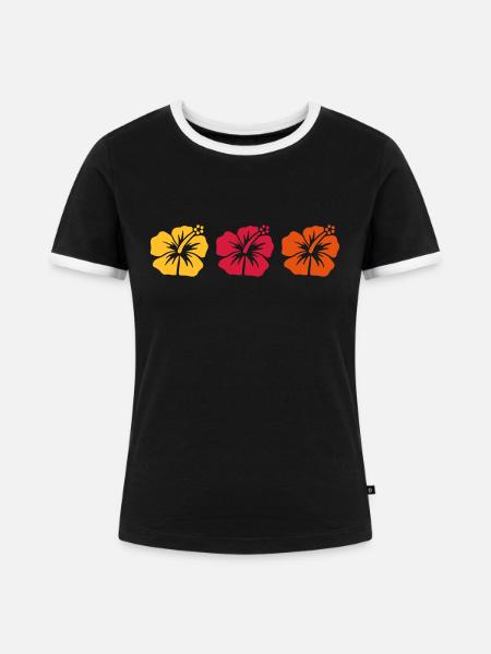 Hibiskus - Frauen Kontrast-T-Shirt - Schwarz/Weiß