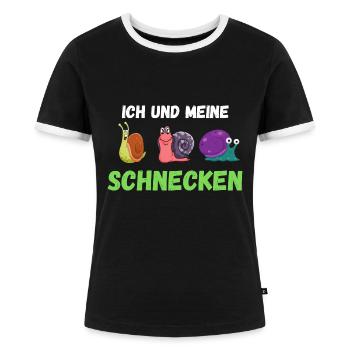 Ich und meine Schnecken Motiv Geschenk lustig - Frauen Kontrast-T-Shirt - Schwarz/Weiß - Vorne - Selfina (174cm)