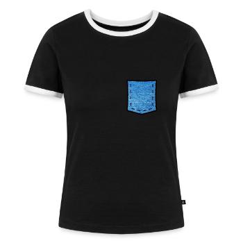 Fake Jeans Pocket - Frauen Kontrast-T-Shirt - Schwarz/Weiß - Vorne - Selfina (174cm)