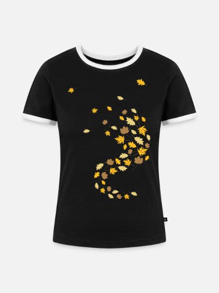 Herbstblätter - Frauen Kontrast-T-Shirt - Schwarz/Weiß