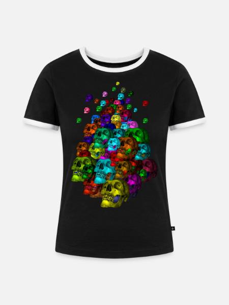 Bunter Schädel-Haufen - Frauen Kontrast-T-Shirt - Schwarz/Weiß