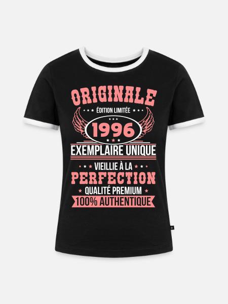1996 – Einzigartiges Exemplar – Premiumqualität - Frauen Kontrast-T-Shirt - Schwarz/Weiß
