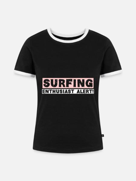 SURFING ENTHUSIAST ALERT! - Frauen Kontrast-T-Shirt - Schwarz/Weiß