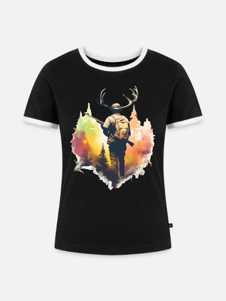 Der Hirschjäger - Frauen Kontrast-T-Shirt - Schwarz/Weiß