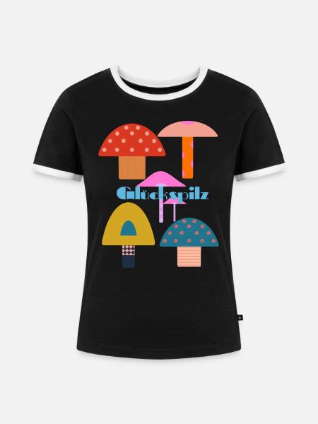 Bunte Glückspilze - Frauen Kontrast-T-Shirt - Schwarz/Weiß