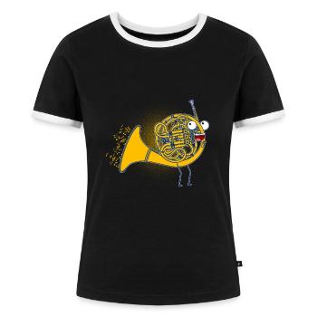 Waldhorn / Musikinstrument / Geschenk - Frauen Kontrast-T-Shirt - Schwarz/Weiß - Vorne - Selfina (174cm)