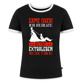 Lustiger Bräutigam Spruch Game Over Hochzeit - Frauen Kontrast-T-Shirt - Schwarz/Weiß - Vorne - Selfina (174cm)
