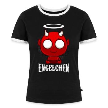 Engelchen Teufelchen Teufel - Frauen Kontrast-T-Shirt - Schwarz/Weiß - Vorne - Selfina (174cm)