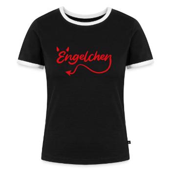 Engelchen oder Teufelchen Engel Teufel - Frauen Kontrast-T-Shirt - Schwarz/Weiß - Vorne - Selfina (174cm)