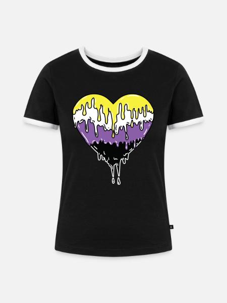 Nonbinary Pride Tropfendes Herz - Frauen Kontrast-T-Shirt - Schwarz/Weiß