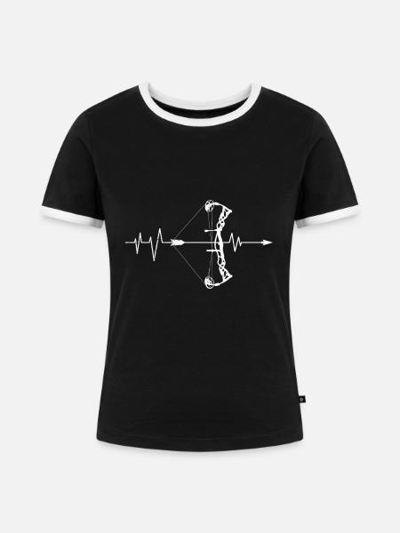 Bogenschütze Compoundbogen Herzschlag EKG - Frauen Kontrast-T-Shirt - Schwarz/Weiß