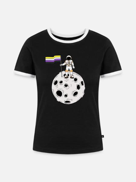 Nonbinary-Astronaut auf dem Mond Nonbinary-Flagge - Frauen Kontrast-T-Shirt - Schwarz/Weiß