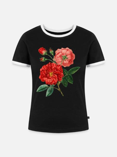 Rosen-Anlage - Frauen Kontrast-T-Shirt - Schwarz/Weiß