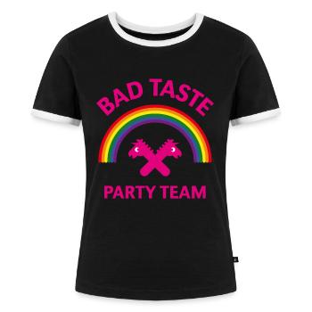 Bad Taste Party Team (Einhorn / Regenbogen) - Frauen Kontrast-T-Shirt - Schwarz/Weiß - Vorne - Selfina (174cm)