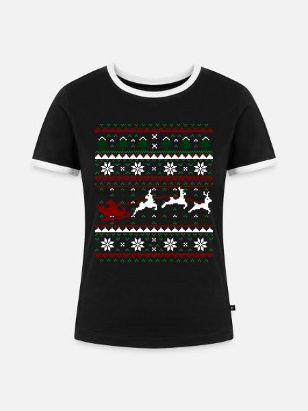 Weihnachten Pixelart Design - Frauen Kontrast-T-Shirt - Schwarz/Weiß