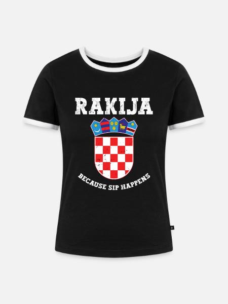 Rakija, Weil Sip Passiert - Frauen Kontrast-T-Shirt - Schwarz/Weiß