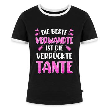 Die beste Verwandte ist die verrückte Tante - Frauen Kontrast-T-Shirt - Schwarz/Weiß - Vorne - Selfina (174cm)