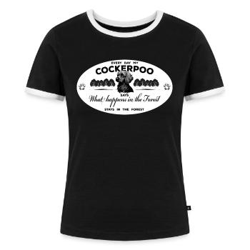 Cockerpoo - Fun Design - Frauen Kontrast-T-Shirt - Schwarz/Weiß - Vorne - Selfina (174cm)