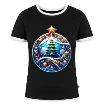 Welt Weihnachtsbaum Weihnachtsstern Weihnachten - Frauen Kontrast-T-Shirt - Schwarz/Weiß - Vorne - Selfina (174cm)