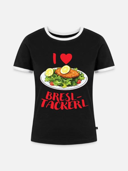 I Love Bresltackerl - hell - Frauen Kontrast-T-Shirt - Schwarz/Weiß