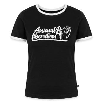 Animal Liberation - Frauen Kontrast-T-Shirt - Schwarz/Weiß - Vorne - Selfina (174cm)