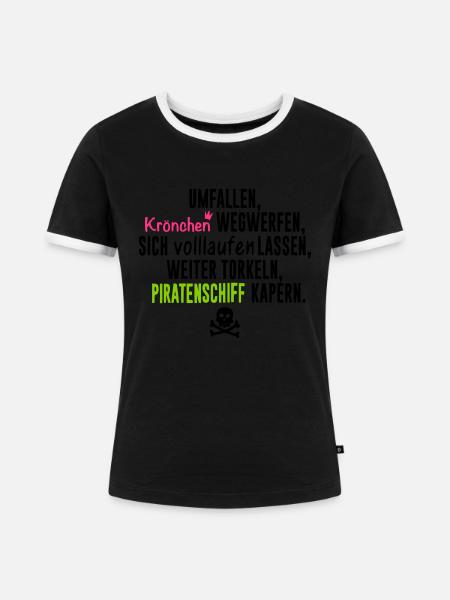 Krönchen vs Piratenschiff - Frauen Kontrast-T-Shirt - Schwarz/Weiß