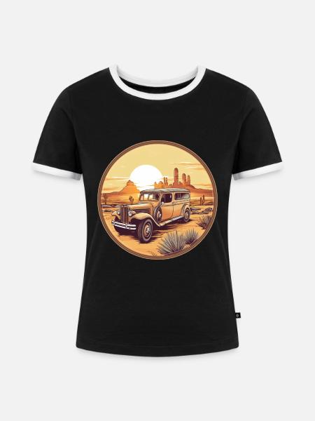 Oldtimer in the Desert - Frauen Kontrast-T-Shirt - Schwarz/Weiß