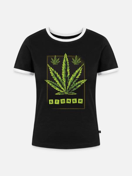 Stoner Cannabisblatt - Frauen Kontrast-T-Shirt - Schwarz/Weiß