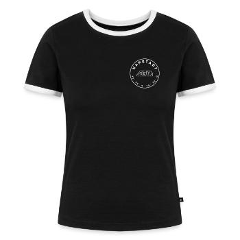 Kapstadt mit Tafelberg und Koordinaten - Frauen Kontrast-T-Shirt - Schwarz/Weiß - Vorne - Selfina (174cm)